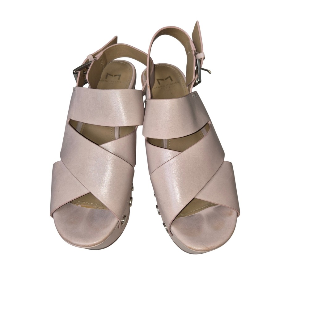 Marc Fisher LTD Womens Pink Leather Studded Platform Wedge Sandals 7.5M
